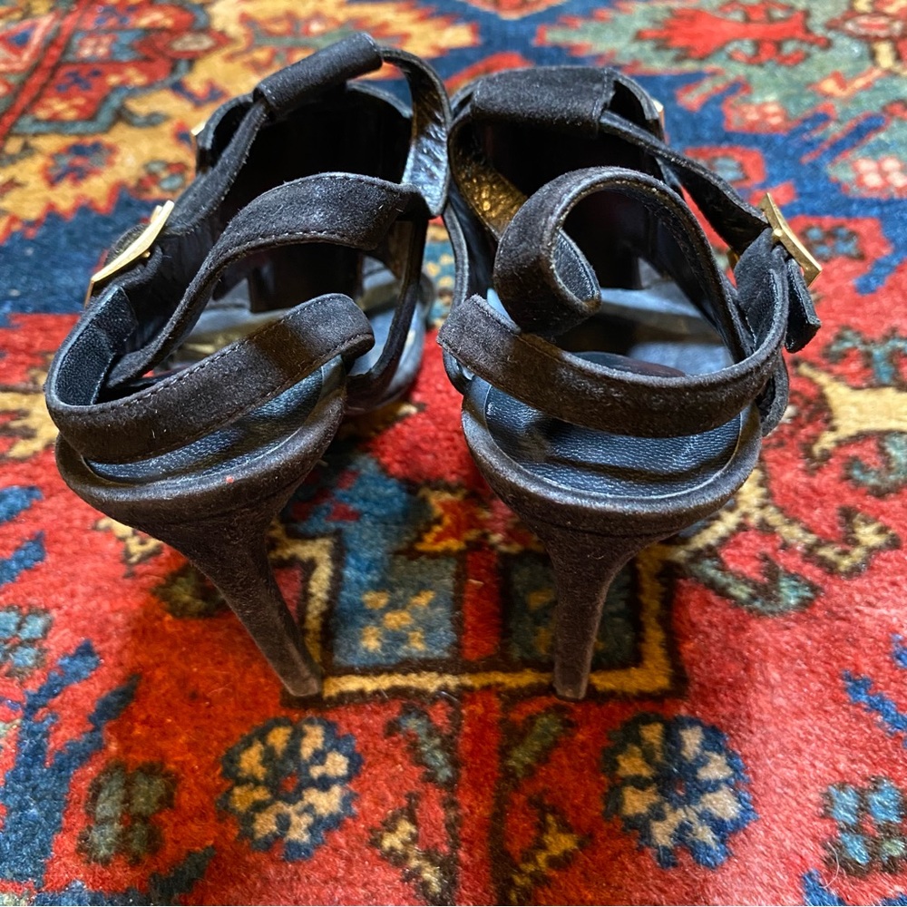 Vintage Saint Laurent Black Suede Heels with Gold Accent - Picture 2 of 5